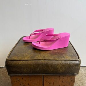 blumarine pink platform wedge flip flops